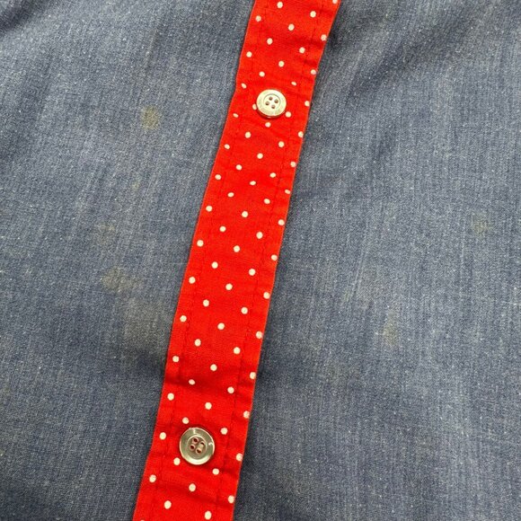 Vintage Duster House Coat Robe Blue Red Floral Snaps Cotton Retro Pockets - Picture 8 of 9